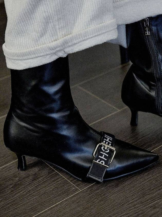 Shelly Logo Belt Strap Long Boots Black - SHOEHI - BALAAN 2