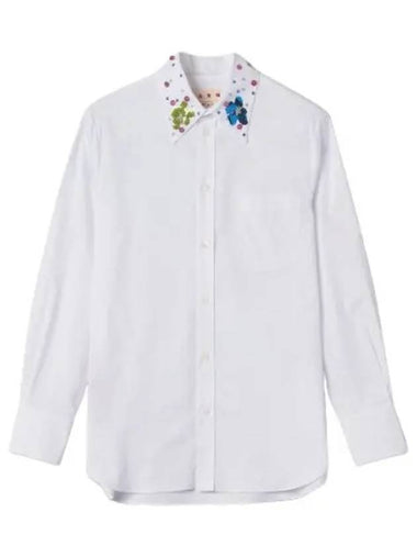 Regular Fit Sequin Embroidered Collar Shirt Lily White - MARNI - BALAAN 1