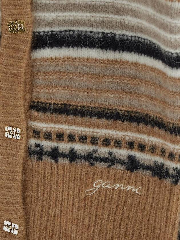 Striped Soft Wool Knit Cardigan Brown - GANNI - BALAAN 4