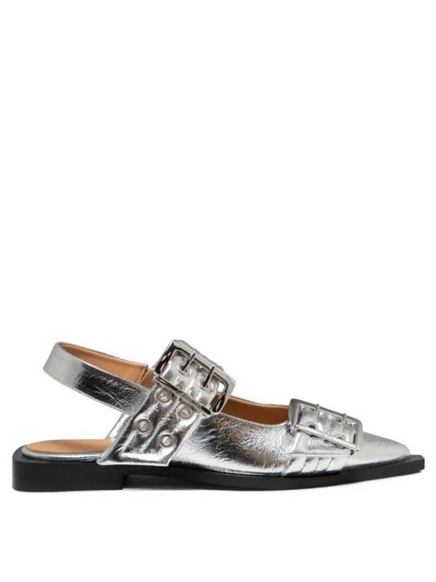 Double Buckle Metallic Effect Ballerinas Silver - GANNI - BALAAN 2