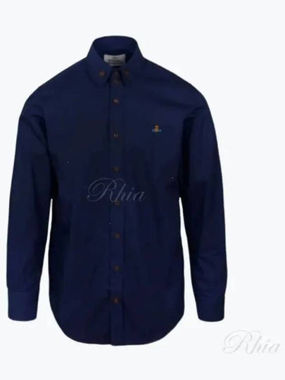 Men's Embroidered ORB Logo Long Sleeve Shirt Navy - VIVIENNE WESTWOOD - BALAAN 2