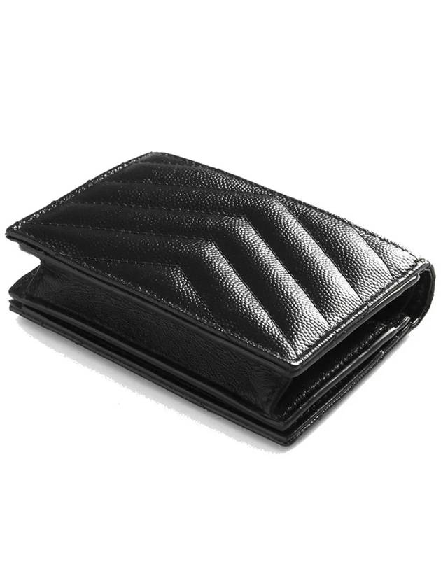 Monogram Caviar Leather Flap Card Wallet Black - SAINT LAURENT - BALAAN 5