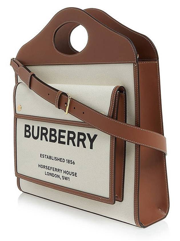 Medium Two-tone Canvas Leather Pocket Tote Bag Beige - BURBERRY - BALAAN 3