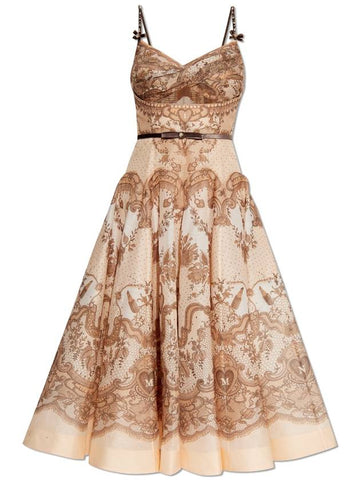 Zimmermann Dress With Velvet Belt And Shimmering Appliqués, Women's, Cream - ZIMMERMANN - BALAAN 1