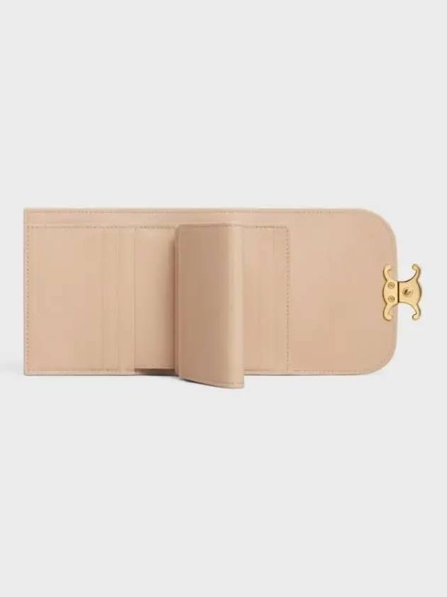 Triomphe Small Shiny Calfskin Half Wallet Oat Beige - CELINE - BALAAN 6