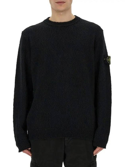 Logo Badge Knotted Crew Neck Cotton Knit Top Black - STONE ISLAND - BALAAN 2