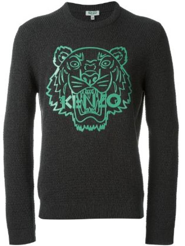 Embroidered Tiger Knit Top Black - KENZO - BALAAN 1