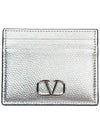 V Logo Signature Metallic Card Wallet Silver - VALENTINO - BALAAN 2