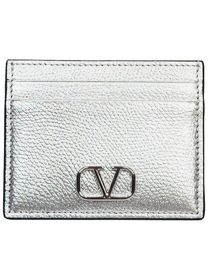 V Logo Signature Metallic Card Wallet Silver - VALENTINO - BALAAN 2