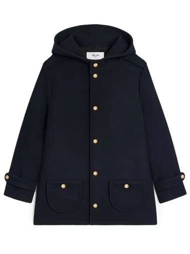 Triomphe Hooded Wool Single Coat Navy - CELINE - BALAAN 1