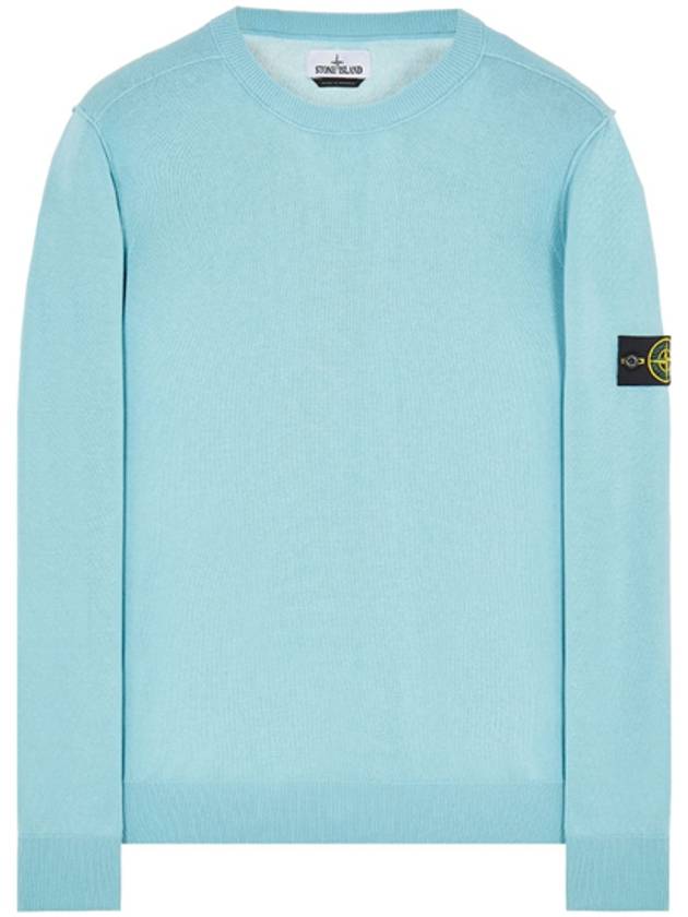 Wappen Patch Crew Neck Soft Cotton Knit Top Pastel Blue - STONE ISLAND - BALAAN 2