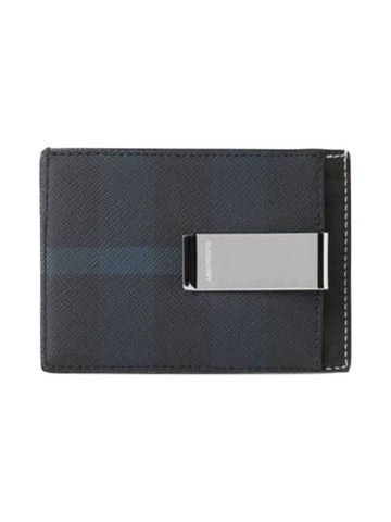 Check Print Money Clip Card Wallet Navy - BURBERRY - BALAAN 1