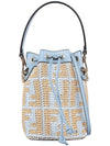 Mon Tresor FF Logo Raffia Small Bucket Bag Blue - FENDI - BALAAN 3