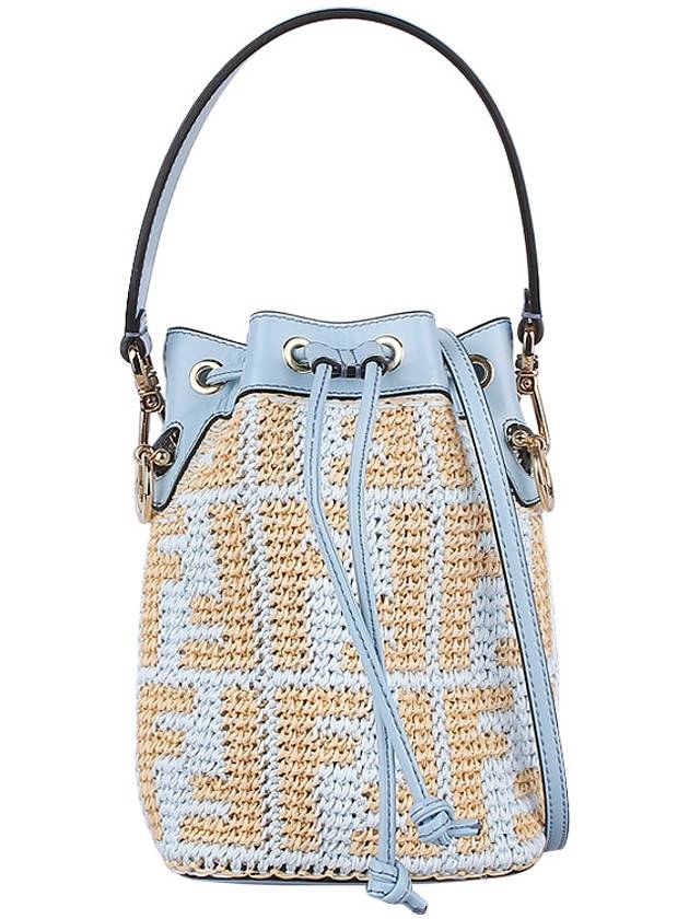 Mon Tresor FF Logo Raffia Small Bucket Bag Blue - FENDI - BALAAN 3