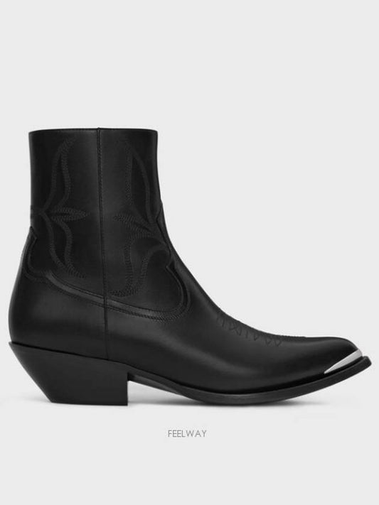 Leon Metal Toe Shiny Calfskin Zipped Ankle Boot Black - CELINE - BALAAN 2