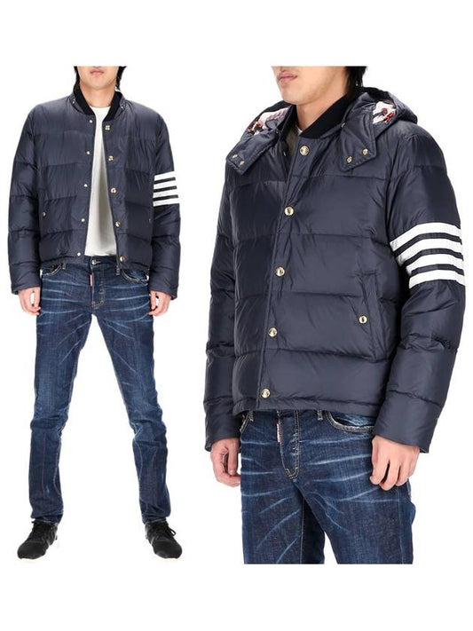 Downfilled Nylon 4-Bar Bomber Padding Navy - THOM BROWNE - BALAAN 2