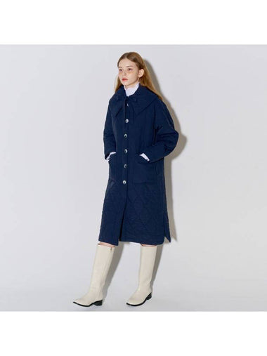 Big Collar Quilted Long Coat Navy - OPENING SUNSHINE - BALAAN 1