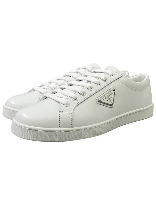 Brushed Leather Low-Top Sneakers White - PRADA - BALAAN 2