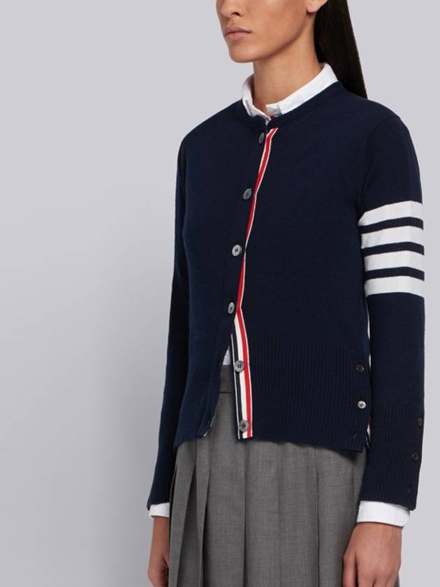 Women's Diagonal Armband Crew Neck Cashmere Cardigan Navy - THOM BROWNE - BALAAN.