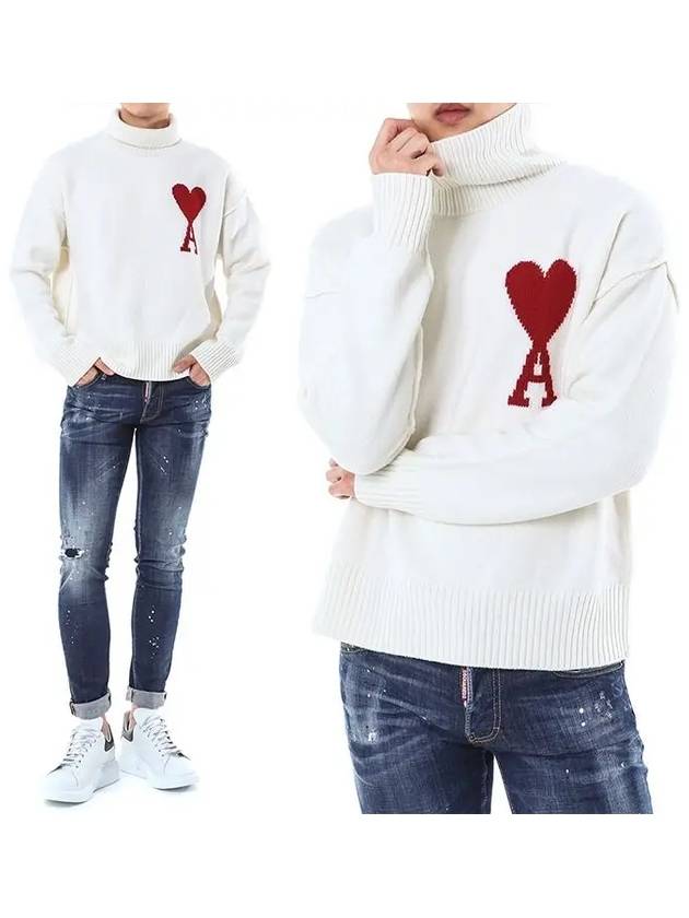 Intarsia Heart Logo Turtleneck White - AMI - BALAAN 2