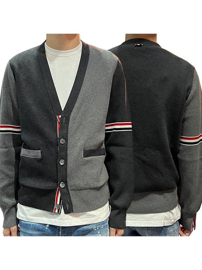 Funmix Cotton ArmBand V-Neck Cardigan Tonal Grey - THOM BROWNE - BALAAN 2