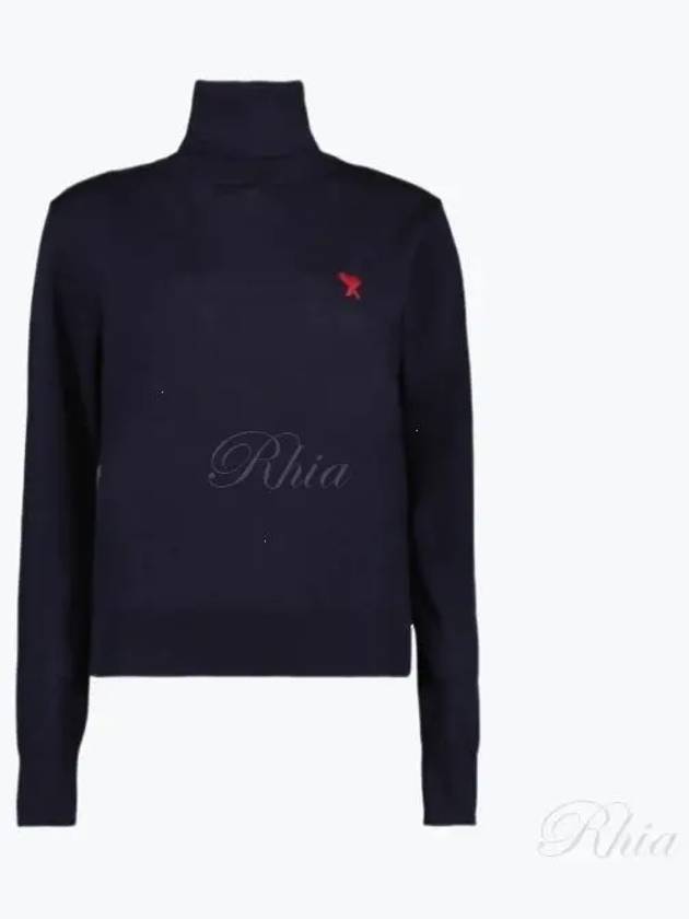 Red Ami De Coeur Wool Turtleneck Navy - AMI - BALAAN 2