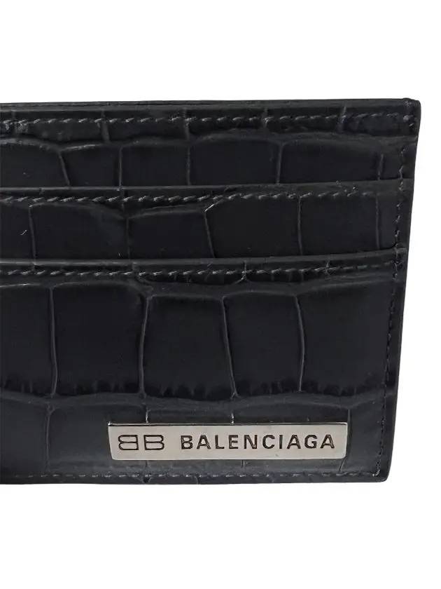 BB Logo Metal Tab Crocker Card Wallet Drak Grey - BALENCIAGA - BALAAN 3