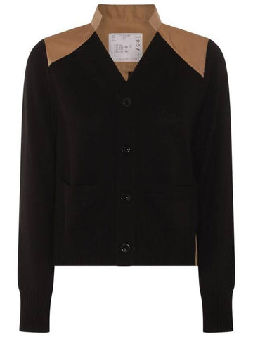 Cotton Gabardine Knit Cardigan Beige Black - SACAI - BALAAN 1