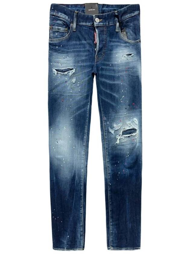 Skater Red Patch Logo Cotton Slim Fit Jeans Blue - DSQUARED2 - BALAAN 2