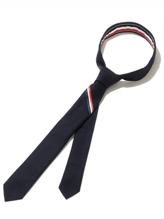 Three Stripes Classic RWB Selvedge Super 120 Count Wool Tie Navy - THOM BROWNE - BALAAN.