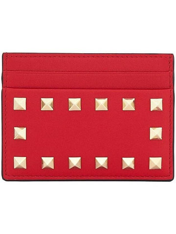 Rockstud Card Wallet Red - VALENTINO - BALAAN 1