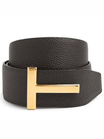 Gold Soft Grain Leather T Icon Belt Brown Black - TOM FORD - BALAAN 2