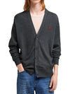 Red Heart Logo Merino Wool Cardigan Heather Grey - AMI - BALAAN 3