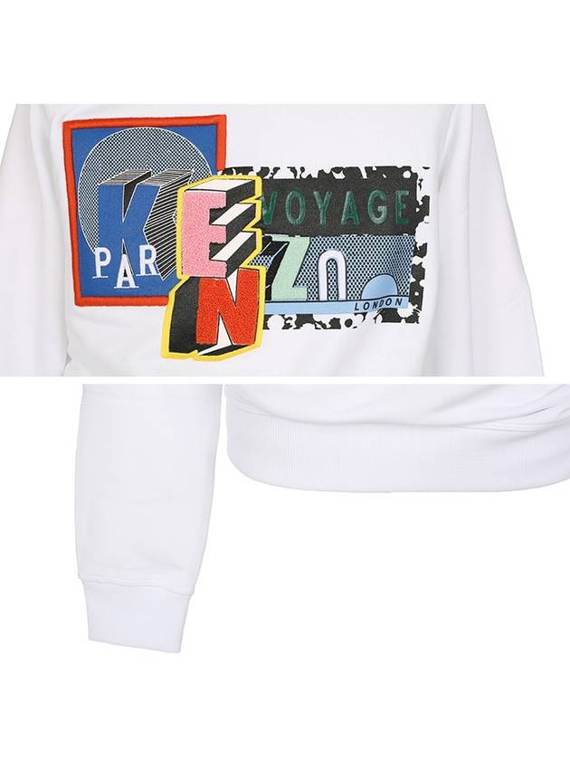 Embroidered Patch Crew Neck Sweatshirt White - KENZO - BALAAN 6