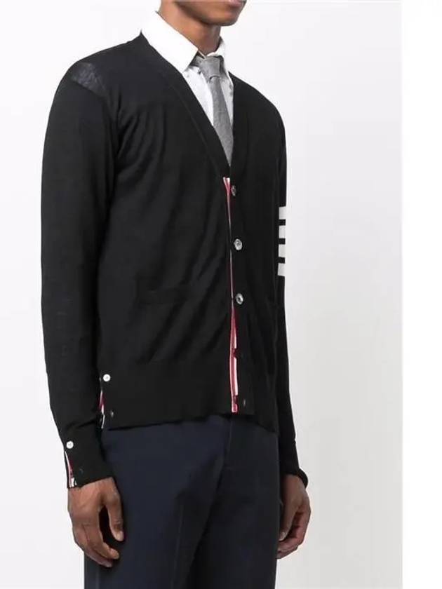 Men's Sustainable Classic Diagonal Wool Cardigan Black - THOM BROWNE - BALAAN 6