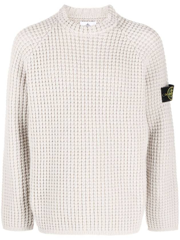 Knotted Ribbed Stitch Pure Wool Crewneck Knit Top Beige - STONE ISLAND - BALAAN 1