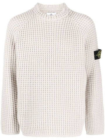 Knotted Ribbed Stitch Pure Wool Crewneck Knit Top Beige - STONE ISLAND - BALAAN 1