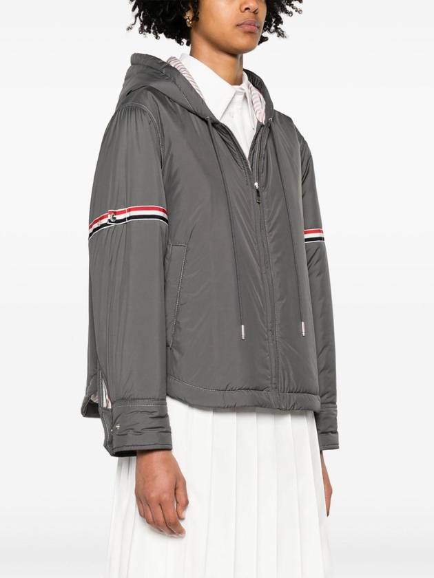 Ultra Light Nylon Tech Down Fill Armband Shirt Hem Hooded Jacket Grey - THOM BROWNE - BALAAN 4