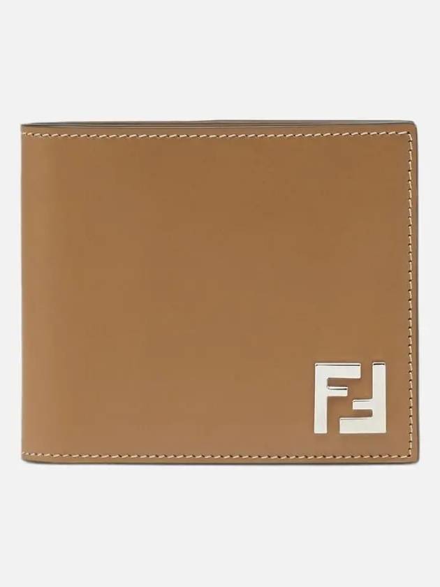 FF Square Leather Bi-Fold Half Wallet Beige - FENDI - BALAAN 3