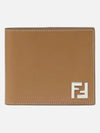 FF Square Leather Bi-Fold Half Wallet Beige - FENDI - BALAAN 2