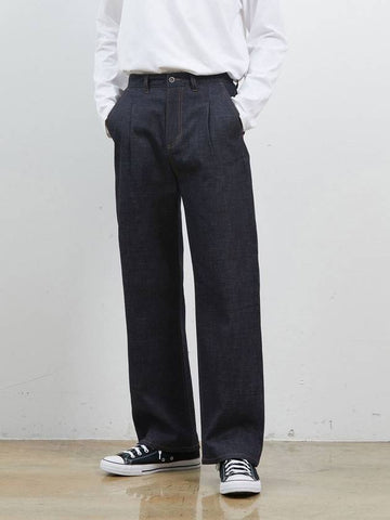 Denim Selvage Wide One Tuck Pants Indigo - CORK - BALAAN 1