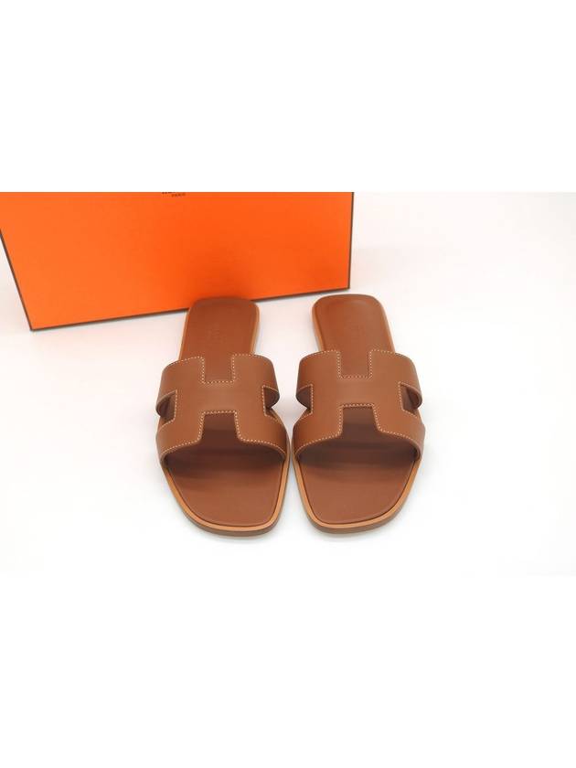 Oran Calfskin Slippers Gold Piqures Ecrues - HERMES - BALAAN 6