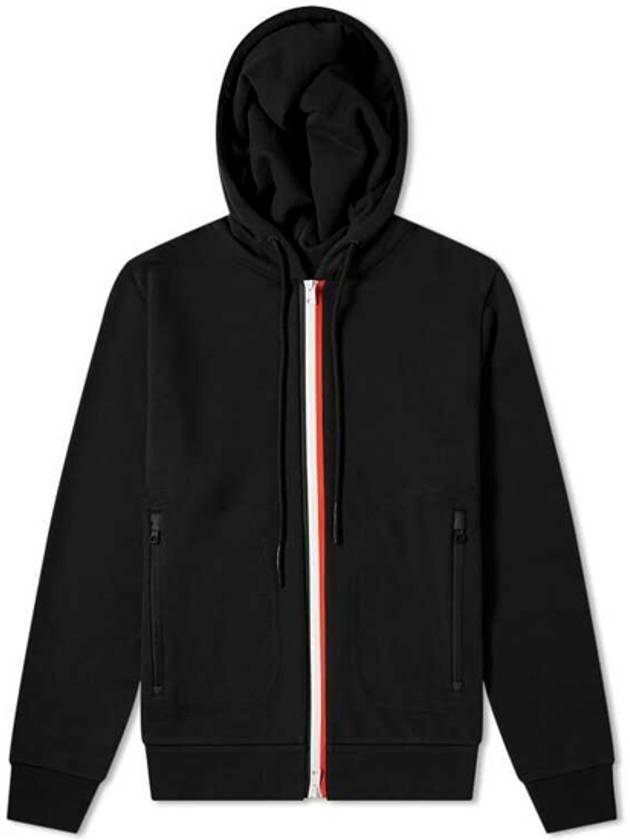 Men's Lining Logo Patch Zip Up Hoodie Black - MONCLER - BALAAN 1