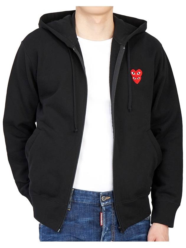 Play Double Red Heart Waffen Hooded Zip Up P1 T294 1 Black - COMME DES GARCONS - BALAAN 7