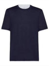 Double Layer Crew Neck Cotton Silk Short Sleeve T-Shirt Dark Blue - BRUNELLO CUCINELLI - BALAAN 2