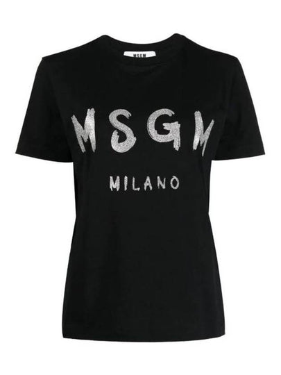 Glitter Logo Crewneck Short Sleeve T Shirt Black - MSGM - BALAAN 2