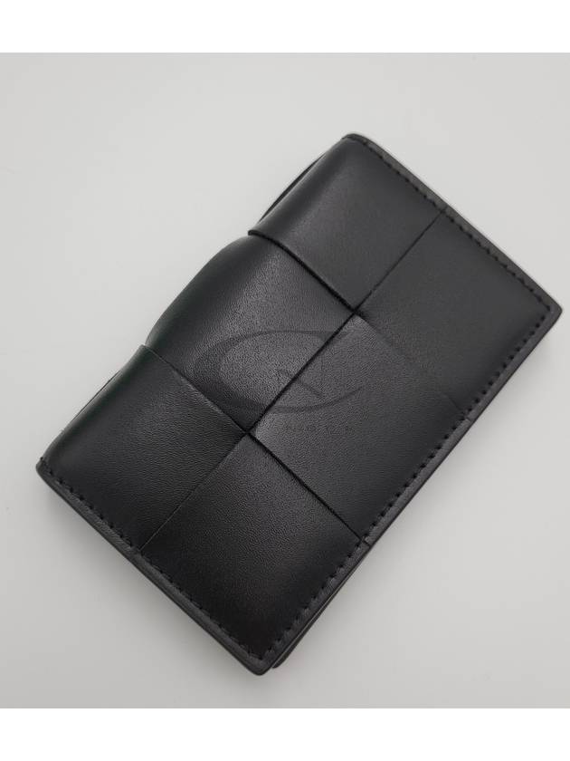 Intrecciato Cassette Leather Flap Card Wallet Black - BOTTEGA VENETA - BALAAN 4