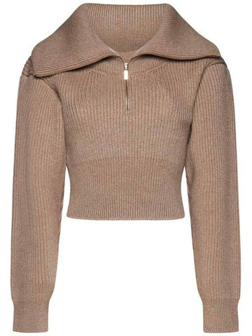 La Maille Risoul Double Collar Knit Top Dark Beige - JACQUEMUS - BALAAN 1