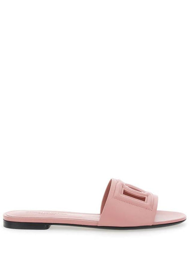 Pink Slide Sandals With Cut Out Logo In Leather Woman - DOLCE&GABBANA - BALAAN 1