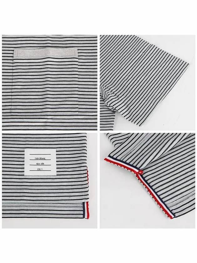 Striped Pocket Cotton Oversized Short Sleeve T-Shirt Blue - THOM BROWNE - BALAAN 7